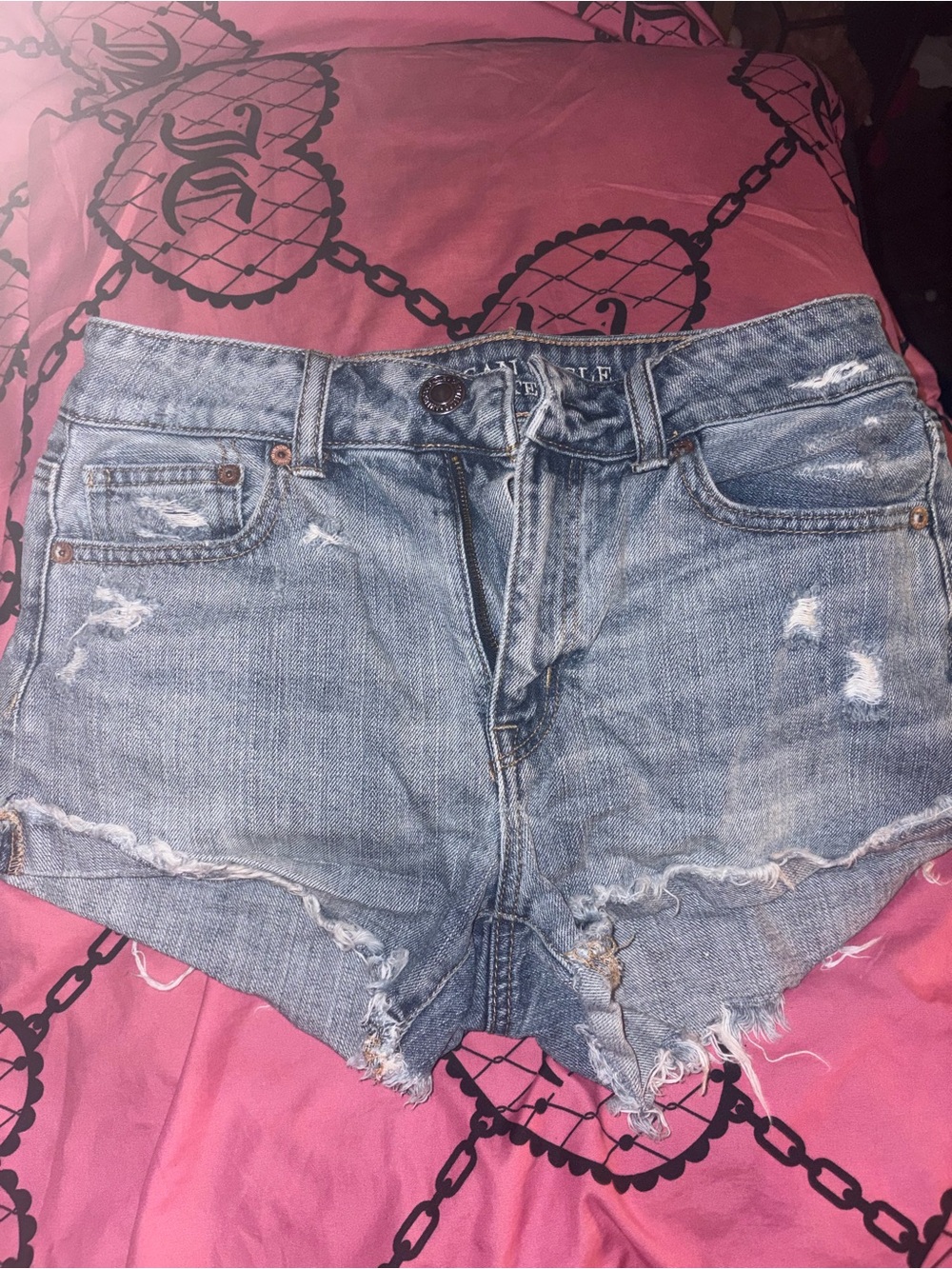 American Eagle Outfitters Light Blue Distressed Denim Shorts